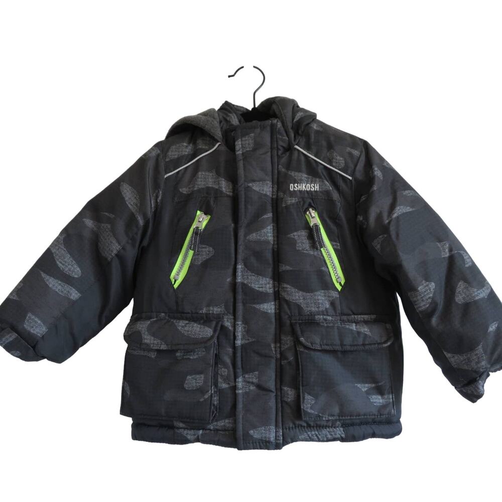 Oshkosh B'gosh Kids Sz 2T Black Gray Camo Puffer Jacket Outerwear Coat